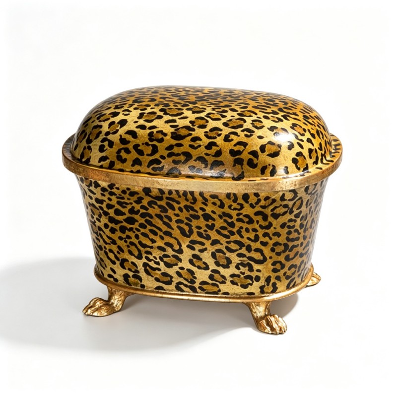 Yellow-Base Leopard-Print Oval Storage Box