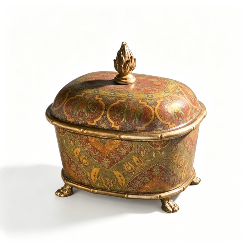 Red-Green-Gold Exotic-Floral-Animal Storage Box