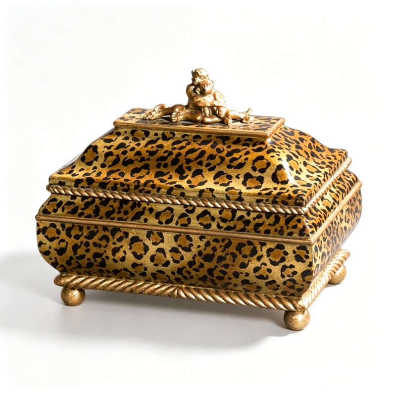 Leopard-Print Gold-Boy-Sculpture-Lid Storage Box