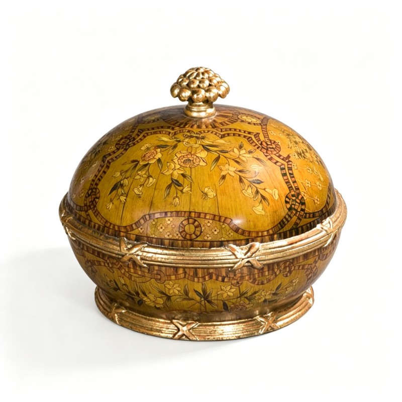 Warm-Yellow Wooden Round-Drum Dome-Lid Decorative Box