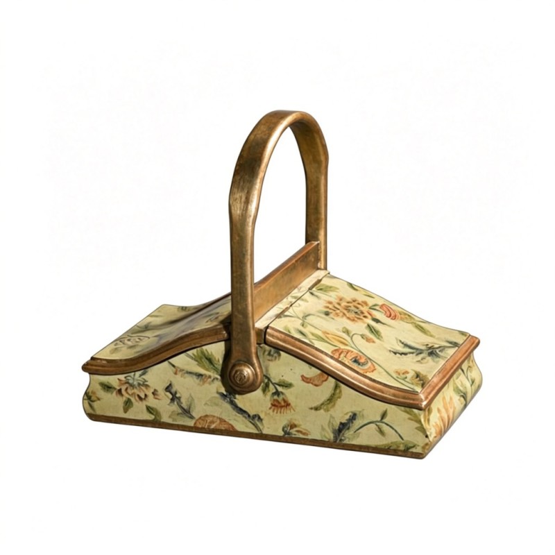 Beige Floral-Leaf Handled Storage Box