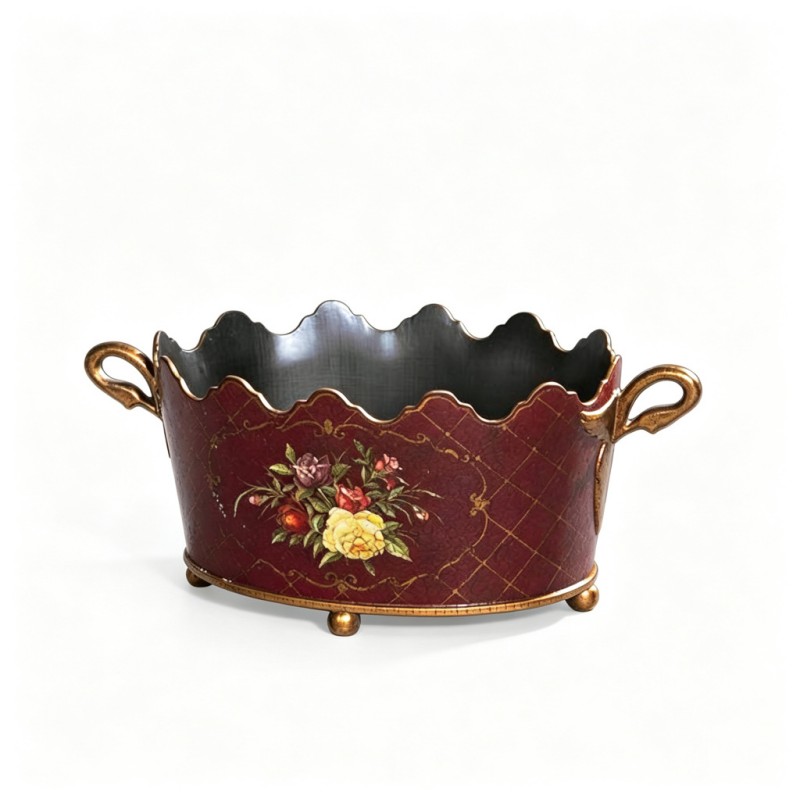 Burgundy-Base Gold-Grid Rose Oval Decorative Box