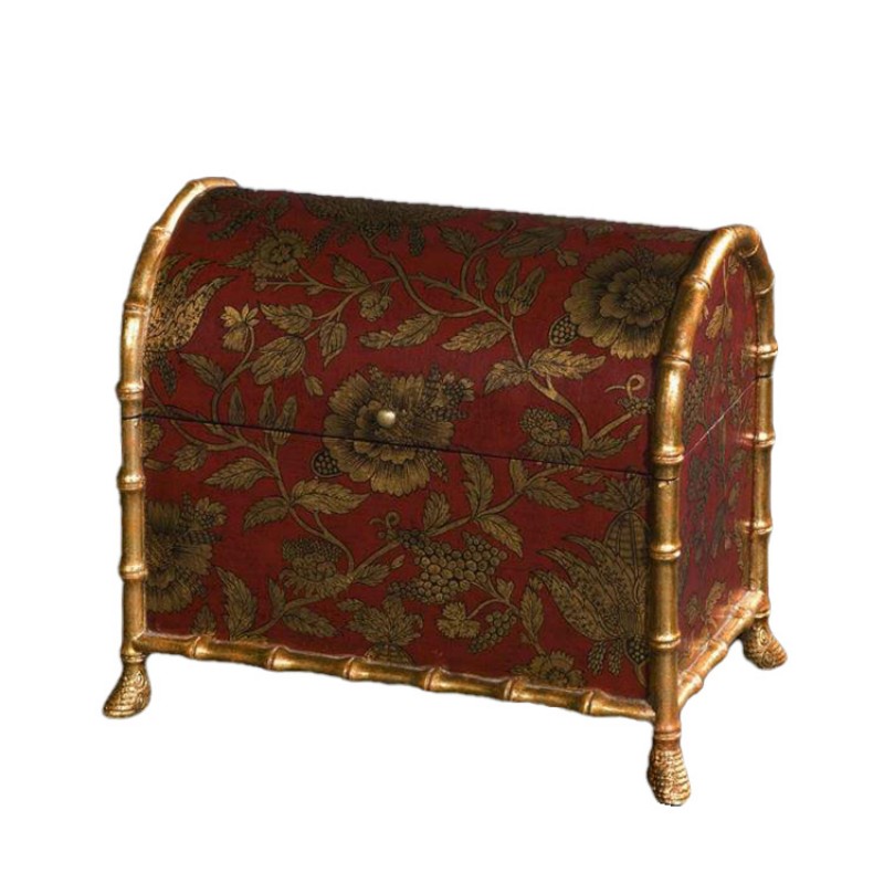 Red-Base Gold-Floral-Fruit Arched-Top Treasure Chest