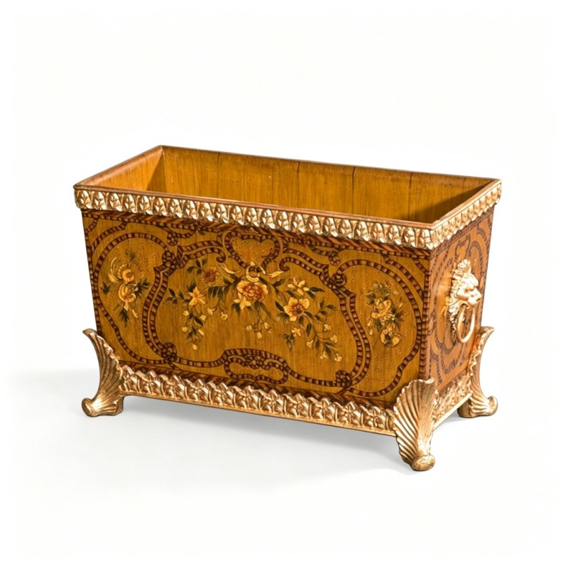 Warm-Yellow Floral Hand-Painted Long Wooden Flower Box