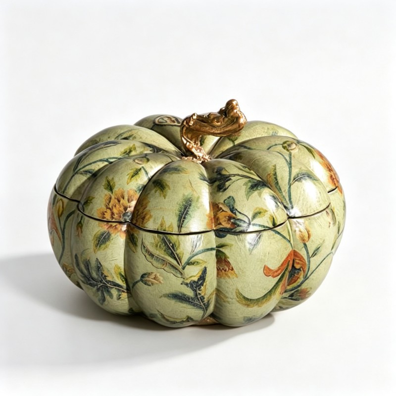 Light-Celadon Floral Pumpkin-Shaped Storage Box