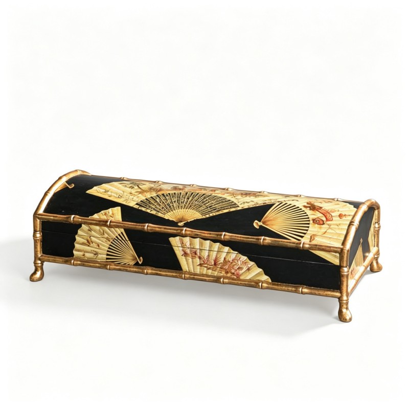 Black Folding-Fan Floral Long Box