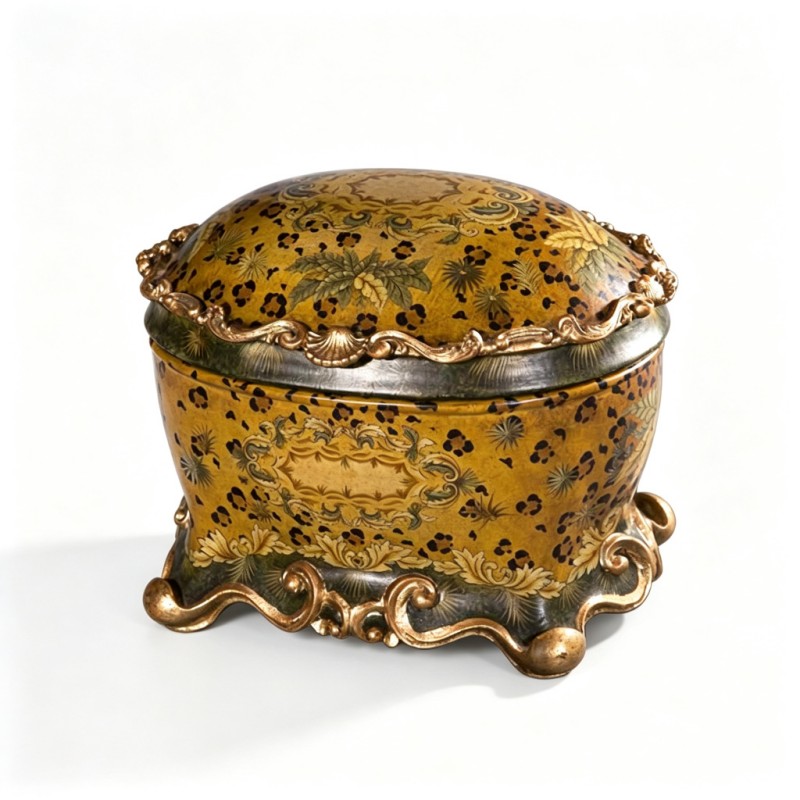 Leopard-Print Floral Gilded-Carved Oval Storage Box