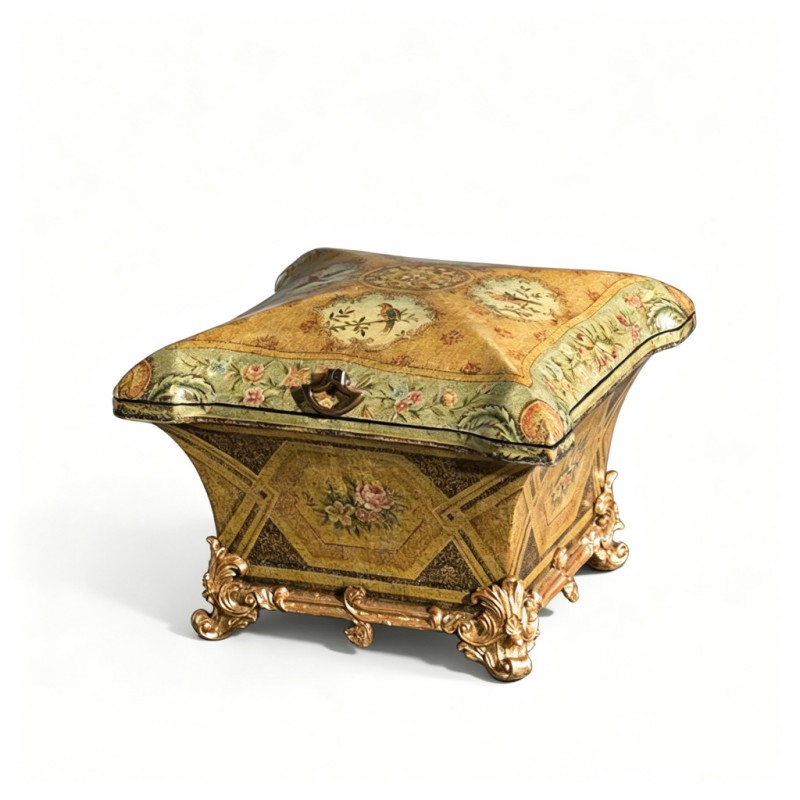Distressed Yellow-Brown Floral-Bird Jewelry Box