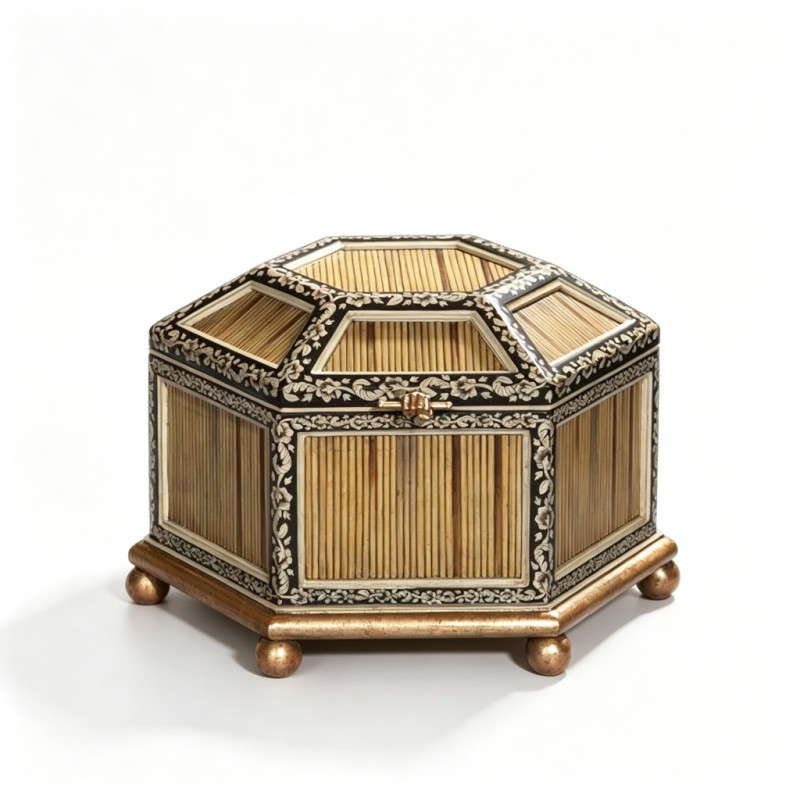 Beige Thin-Stripe Hexagonal Storage Box