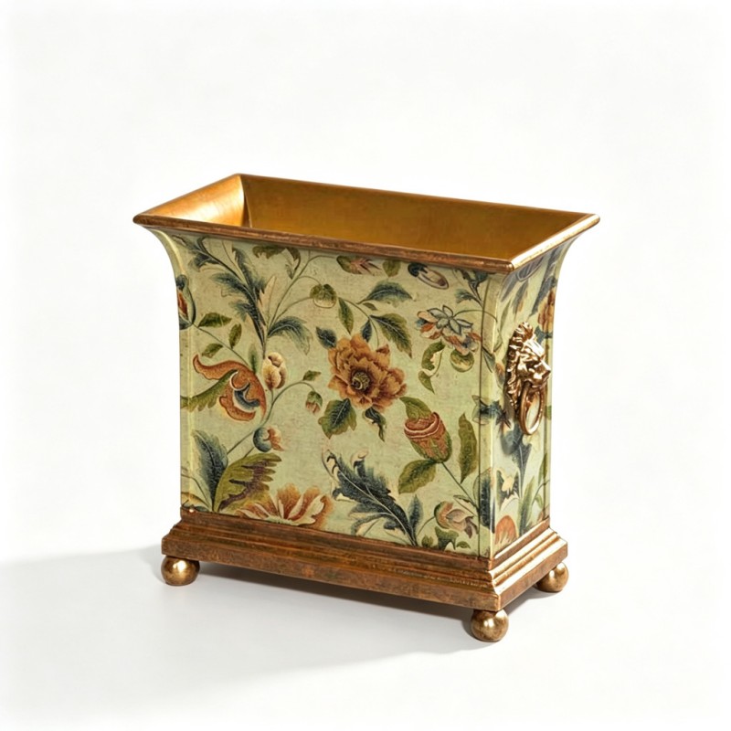 Light-Celadon Floral-Scrollwork Square Vase