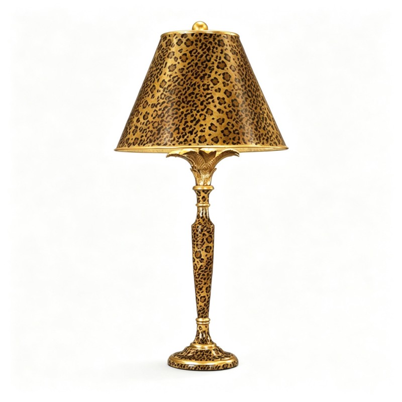 Vintage Leopard-Print Gold-Decorated Floor Table Lamp