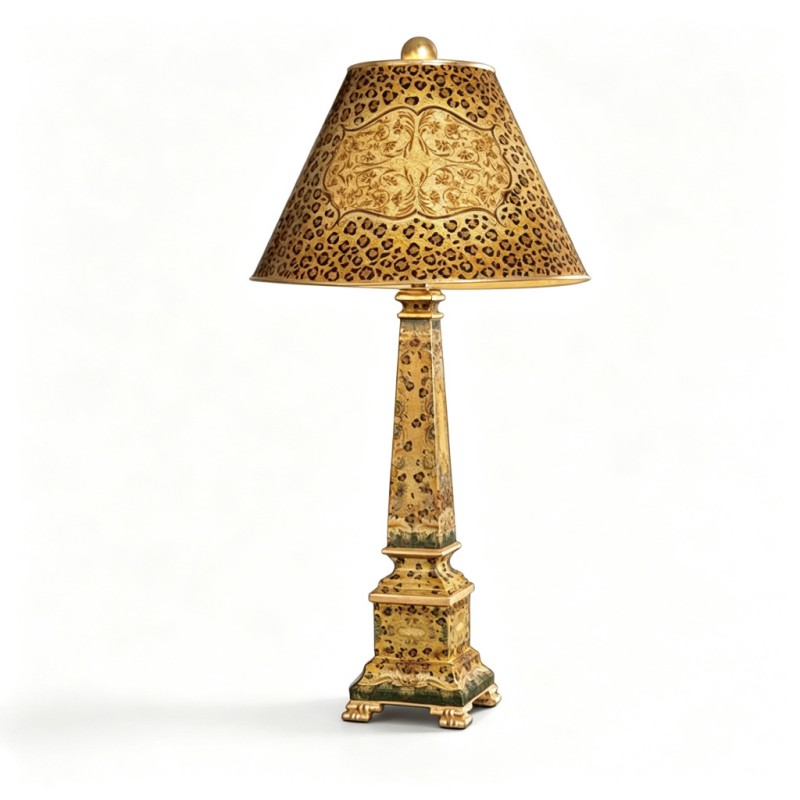 Classic Leopard-Print Gilded Carved Paw-Foot Floor Table Lamp