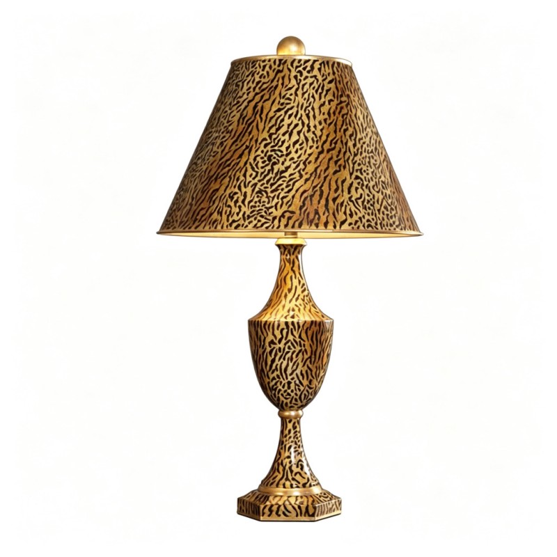 Vintage Leopard-Print Gold-Decorated Vase-Bodied Table Lamp