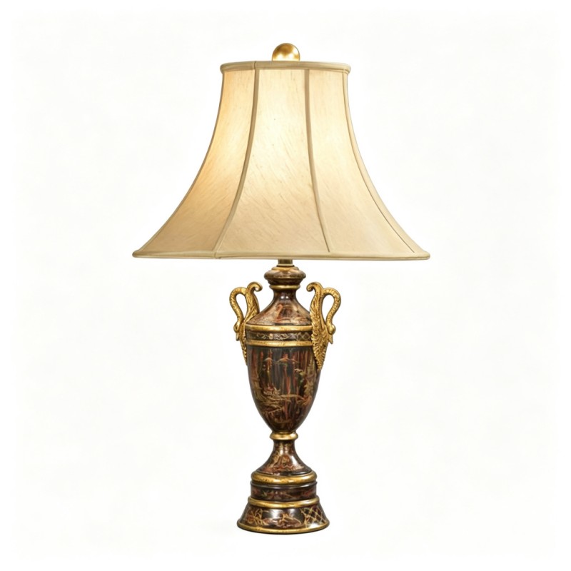 Classic French-Style Dark-Brown Gilded Carved Vase Table Lamp