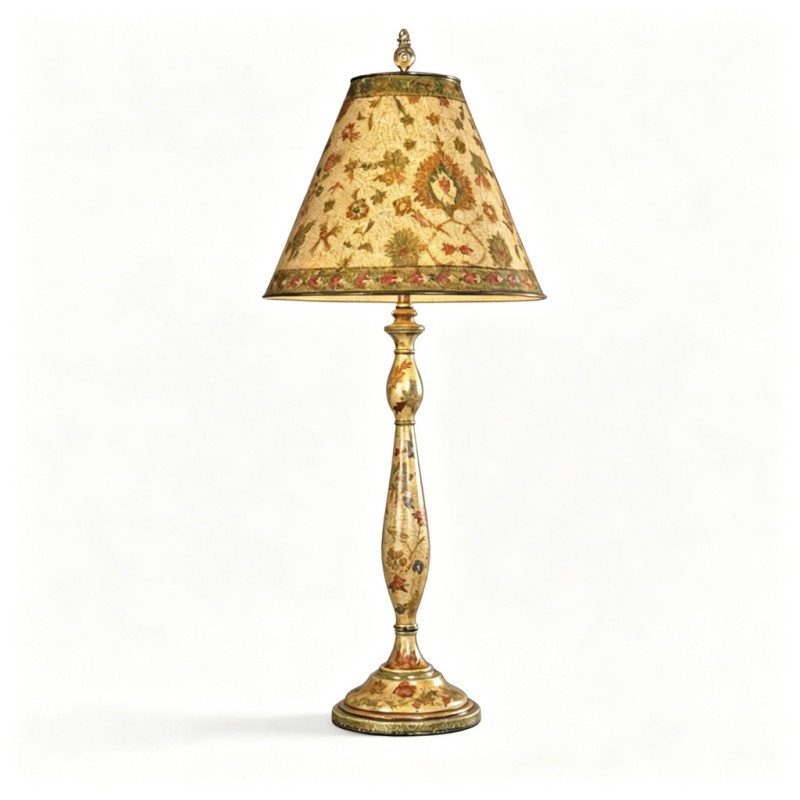 Vintage Beige Floral-Pattern Table Lamp
