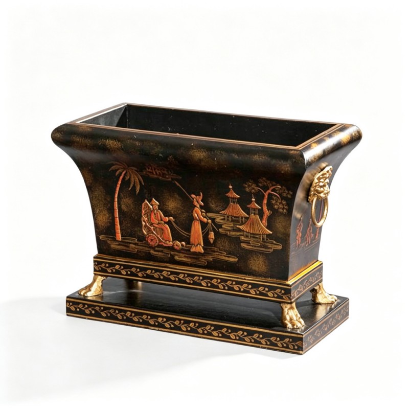 Black Gilt-Figure-Palm Rectangular Vase