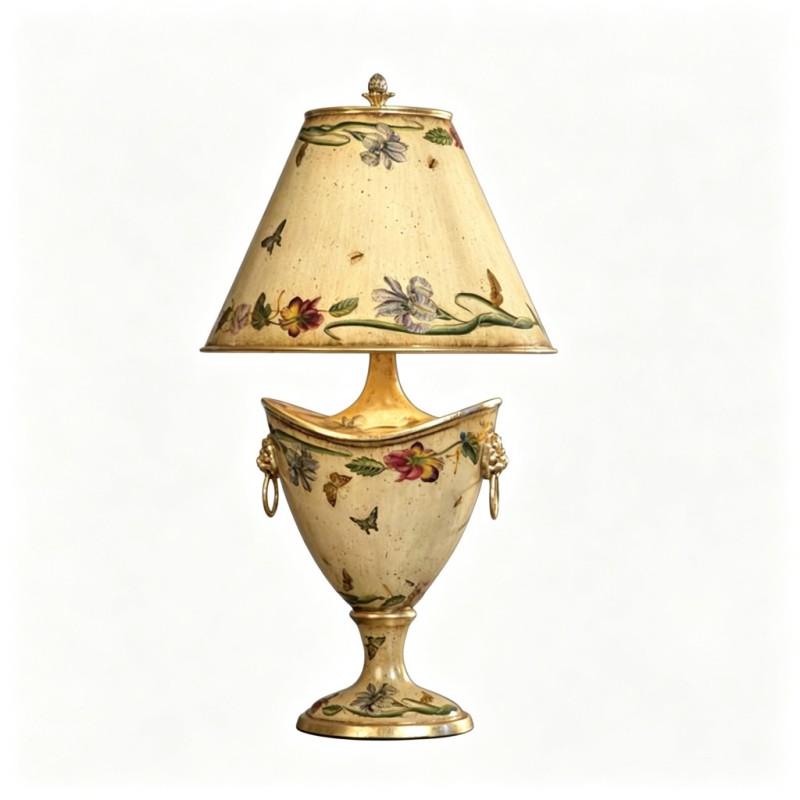 Vintage French-Style Cream Floral-Butterfly Double-Ear Table Lamp