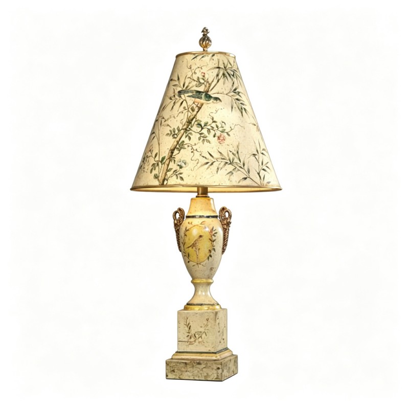 Chinese-Style Bird-Flower-Bamboo Gilt Ceramic-Vase Table Lamp