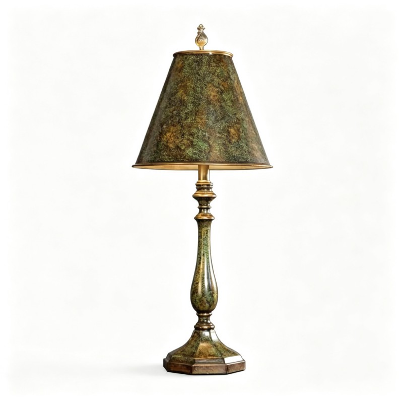 Vintage Green-Brown Mottled-Texture Gold-Decorated Table Lamp