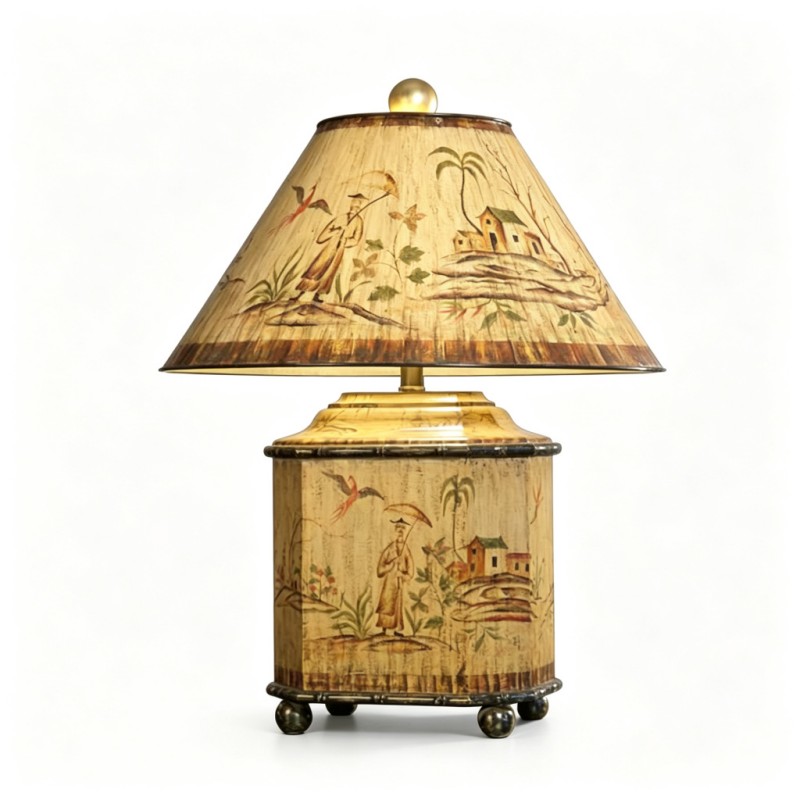 Oriental Vintage Figure-Palm Hand-Painted Table Lamp