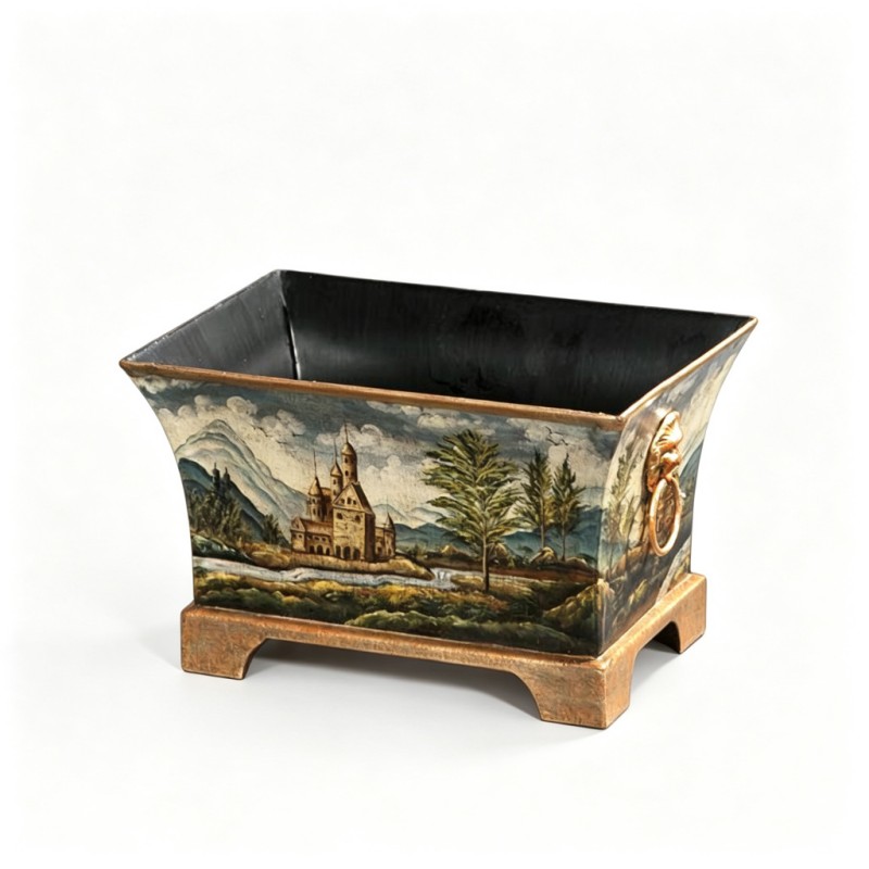 European-Castle-Landscape Hand-Painted Square Vase