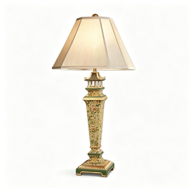 Chinese-Style Pavilion Hand-Painted Ceramic Table Lamp