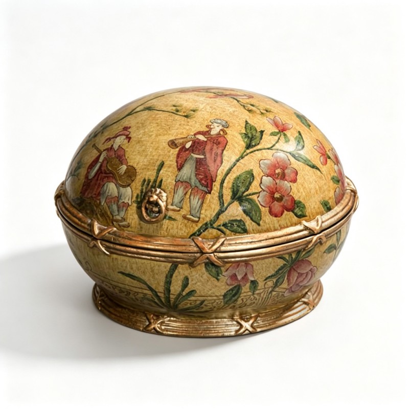 Light-Wood Figure-Hand-Painted Oval Jewelry Box