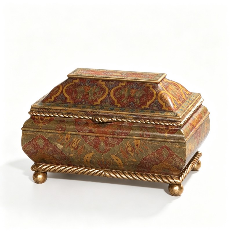Red-Gold-Green Exotic-Pattern Lidded Storage Box