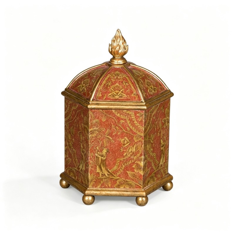 Red-Brown Gold-Relief Vine Hexagonal Storage Box