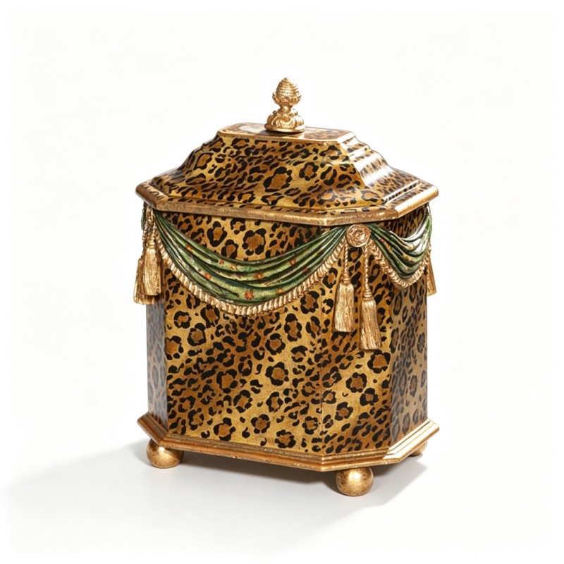 Gold-Base Leopard-Print Hexagonal Storage Box