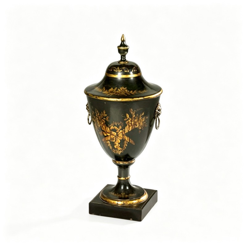 Black Gold-Pattern Floral Lidded Decorative Bottle