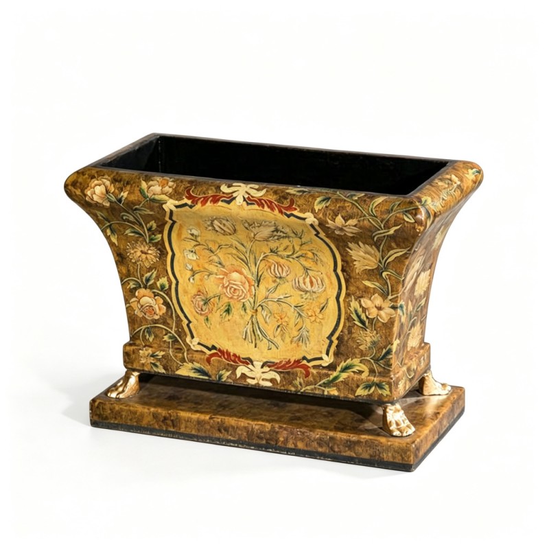 Brown Floral-Vine Hand-Painted Rectangular Vase