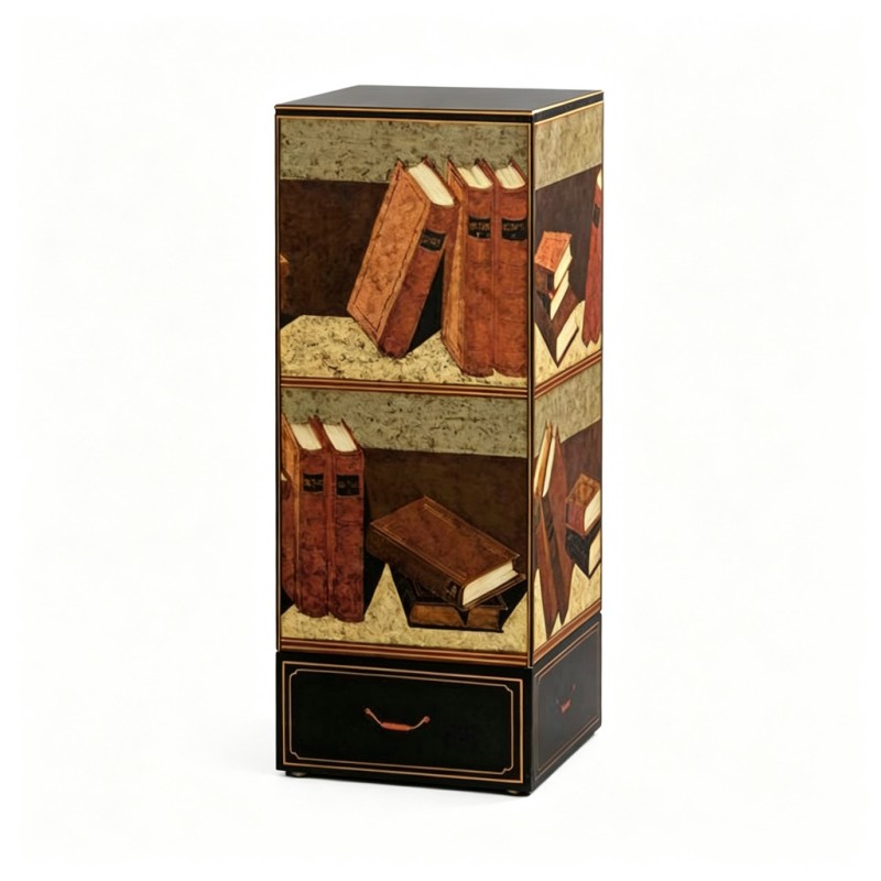 Black Faux-Book-Stack Hand-Painted Storage Cabinet