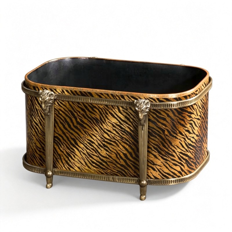 Brown-Yellow Tiger-Stripe Oval Flared Decorative Box