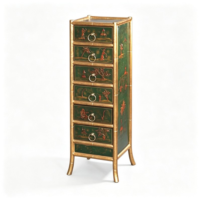Chinese Gilt Pattern Green-Face Multi-Drawer Storage Cabinet