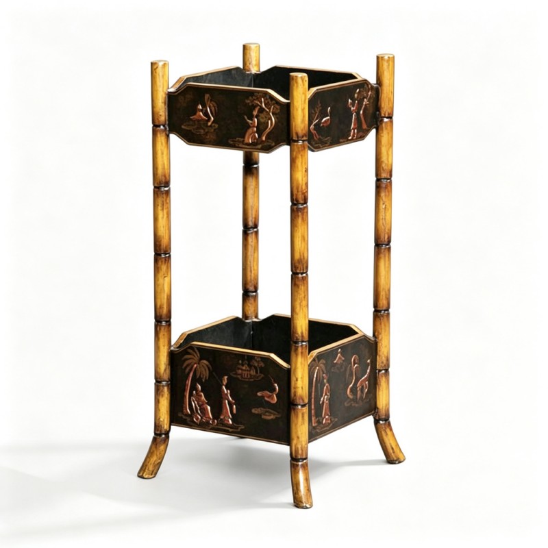 Chinese Bamboo-Styled Two-Tier Six-Compartment Display Shelf