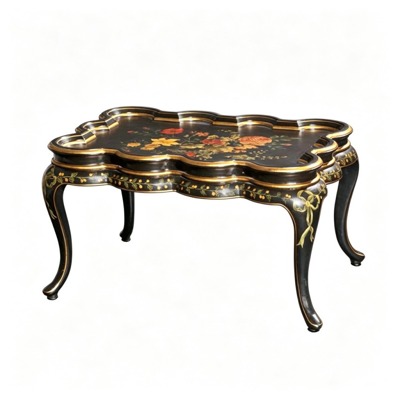 Gilt Classic French-Style Hand-Painted Floral Coffee Table