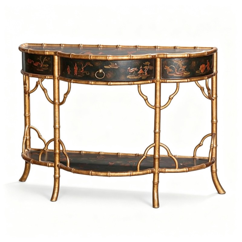 Chinese Gilt Bamboo-Styled Demilune Console Table