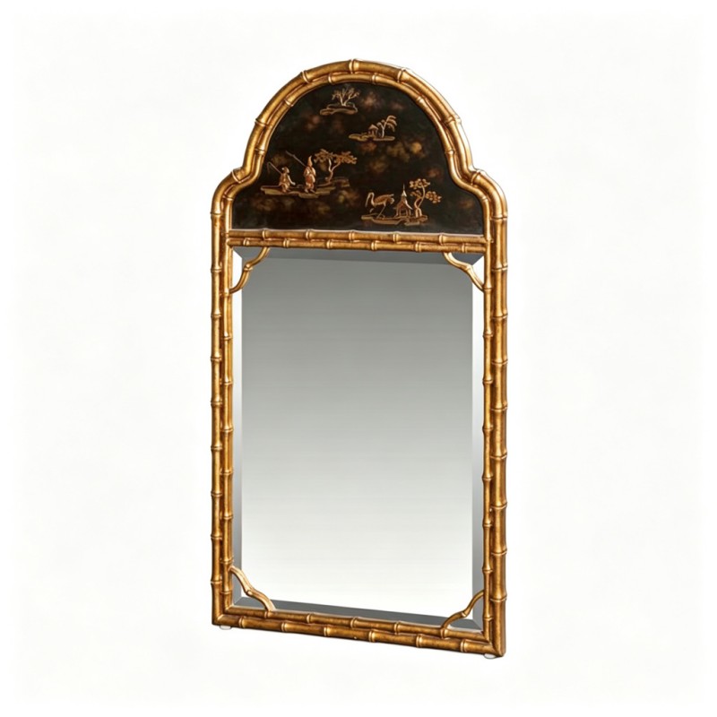 Chinese Gilt Bamboo-Styled Arched-Top Wall Mirror
