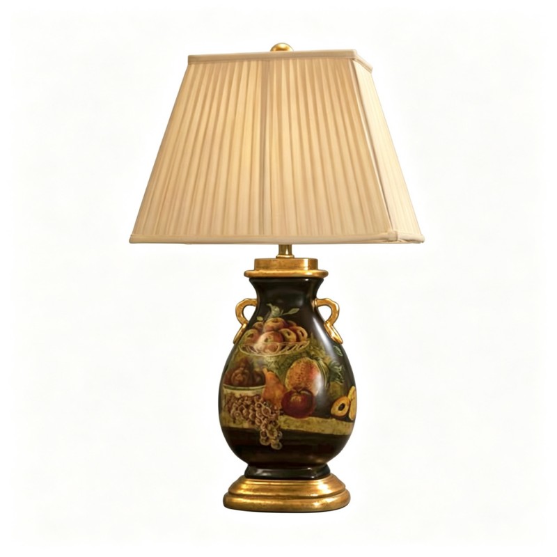 Classic French-Style Black-Base Gilt Fruit Double-Ear Table Lamp