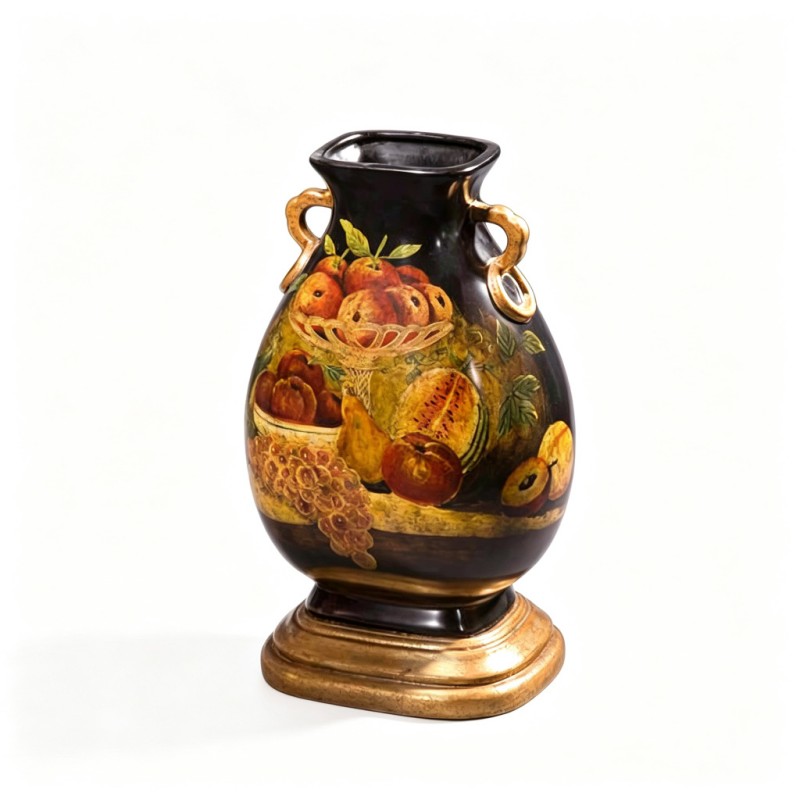 Black Fruit-Still-Life Two-Handle Vase