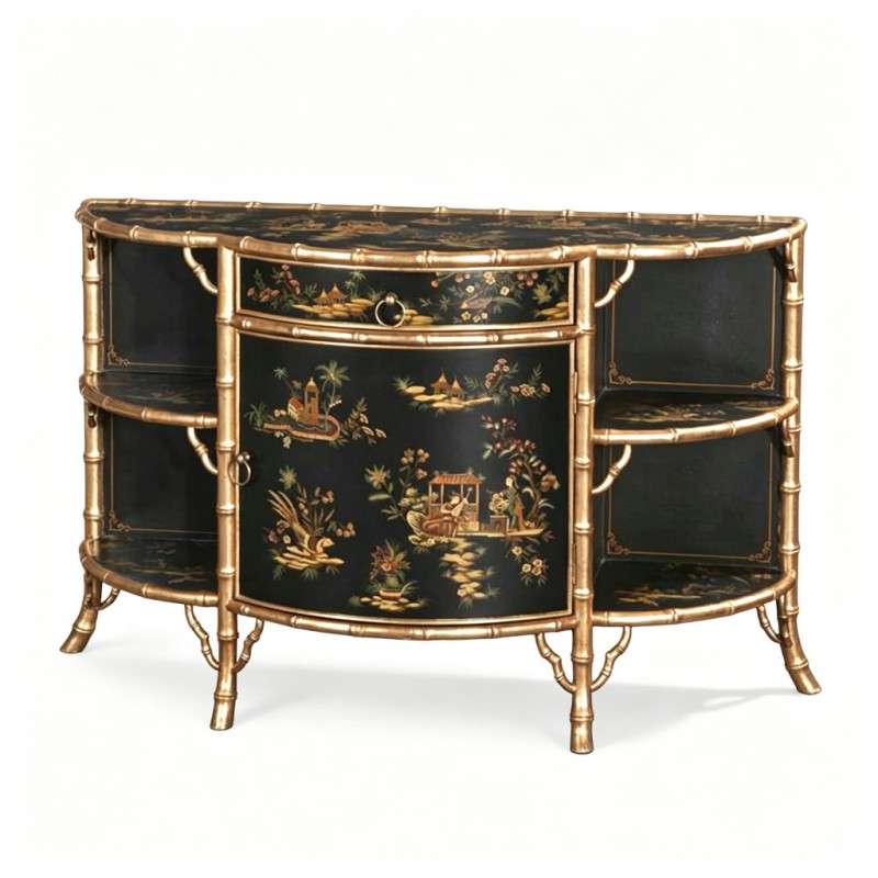 Chinese Gilt Landscape Curved Decorative Cabinet