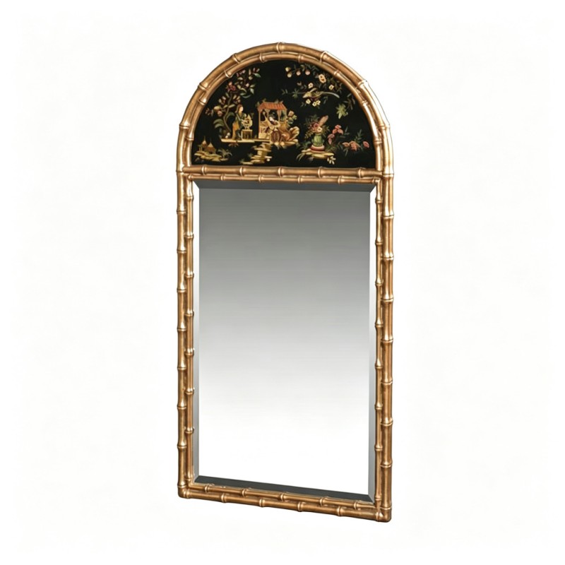 Chinese Gilt Bamboo-Styled Arched Wall Mirror