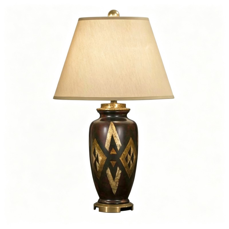 Vintage Gold Geometric-Pattern Ceramic Table Lamp