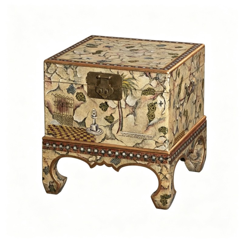 Vintage Exotic Hand-Painted Storage Chest