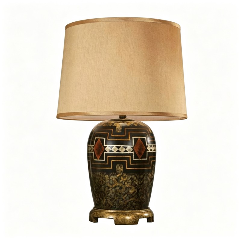 Vintage Ethnic Geometric-Pattern Drum-Shaped Table Lamp