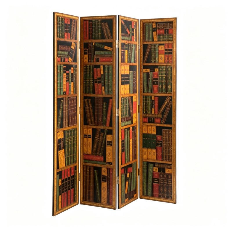 Realistic-Bookshelf Four-Fold Screen