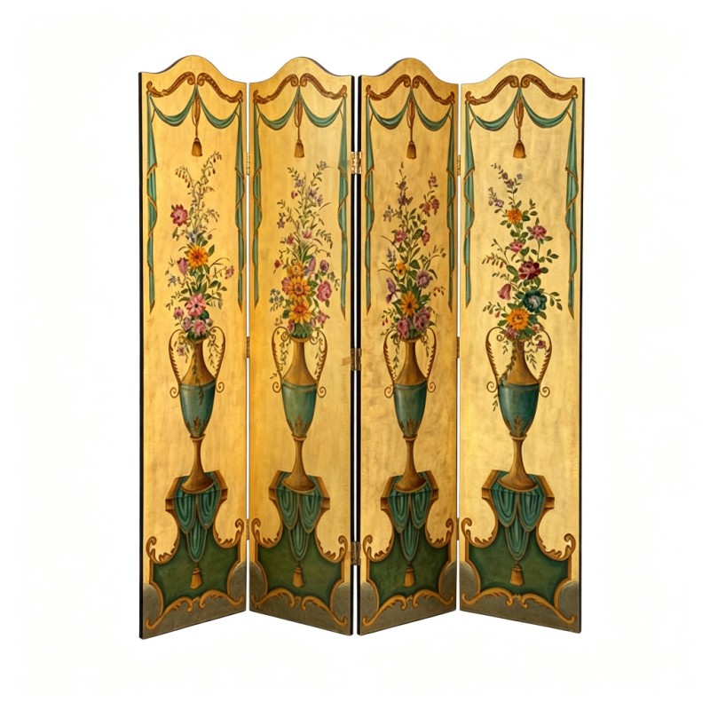 Gold Floral-Vase Four-Fold Screen