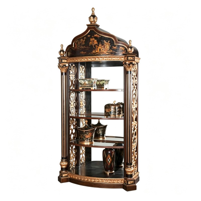 Gilded Classic French-Style Carved Corner Cabinet