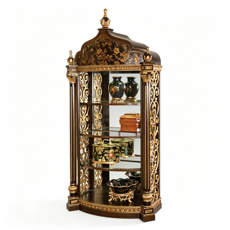 Gilded Classic French-Style Carved Glass Display Cabinet
